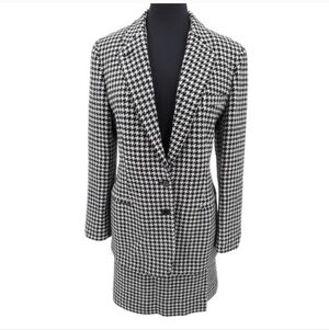 VTG Y2K Lauren Ralph Lauren Black Cream Houndstooth Wool Blazer Skirt Suit 14